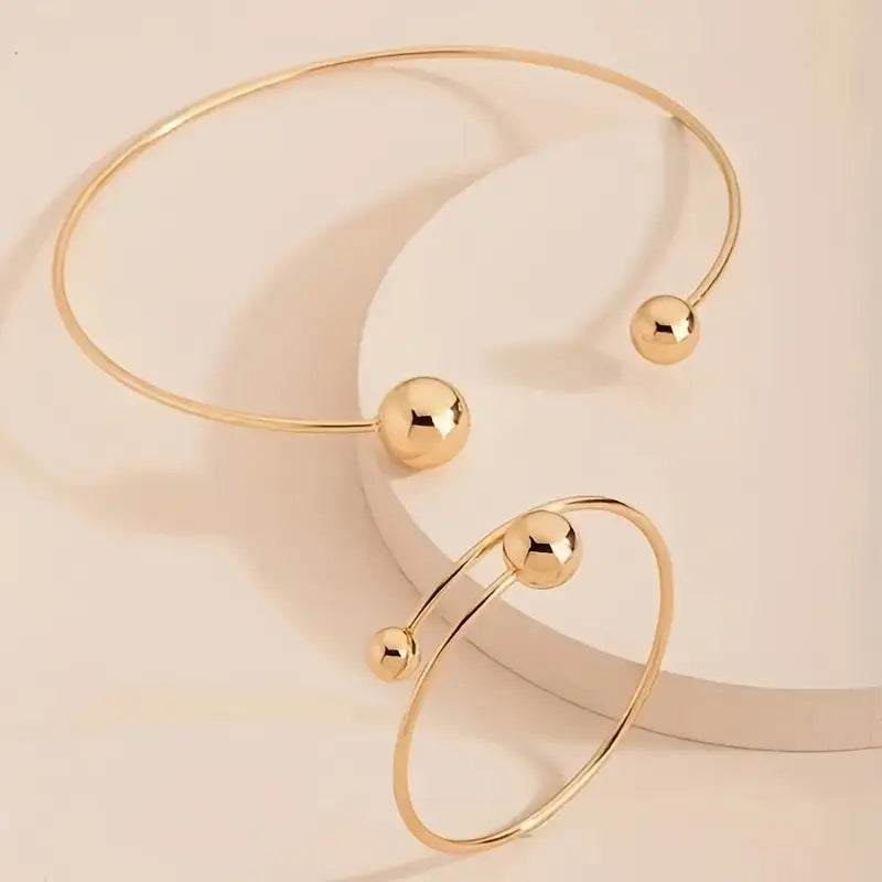Conjunto minimalista de collar y brazalete luminosos | ORO Dorado