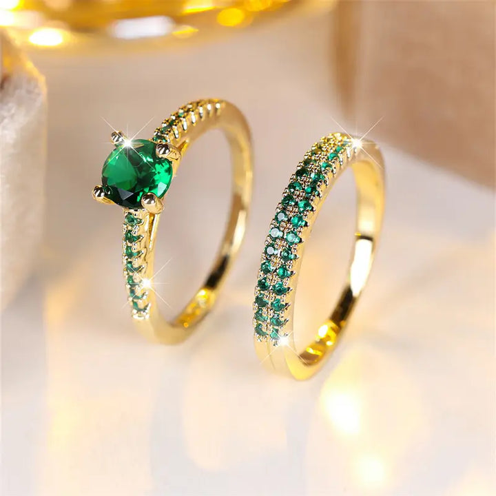Conjunto de Anillos Dúo Serena Esmeralda | Oro