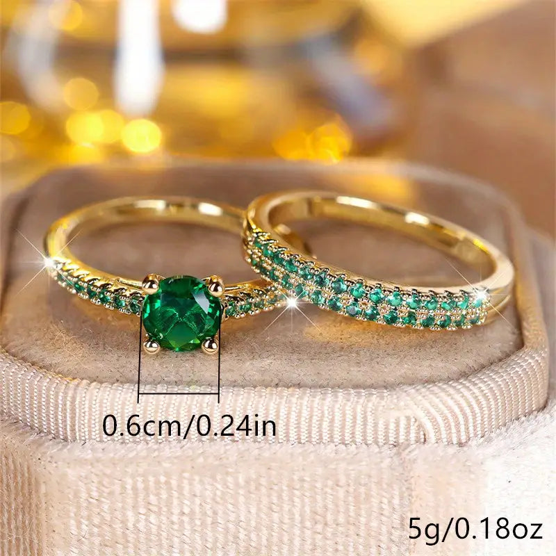 Conjunto de Anillos Dúo Serena Esmeralda | Oro