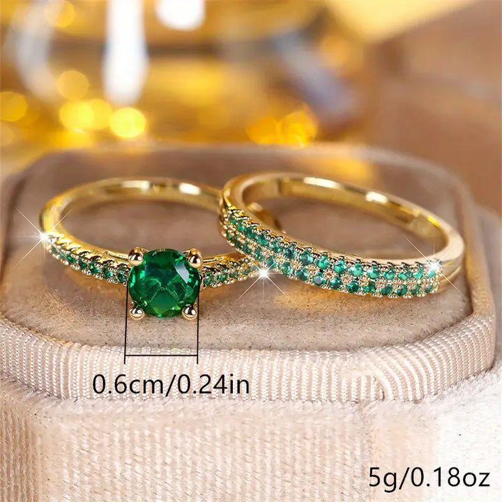 Conjunto de Anillos Dúo Serena Esmeralda | Oro