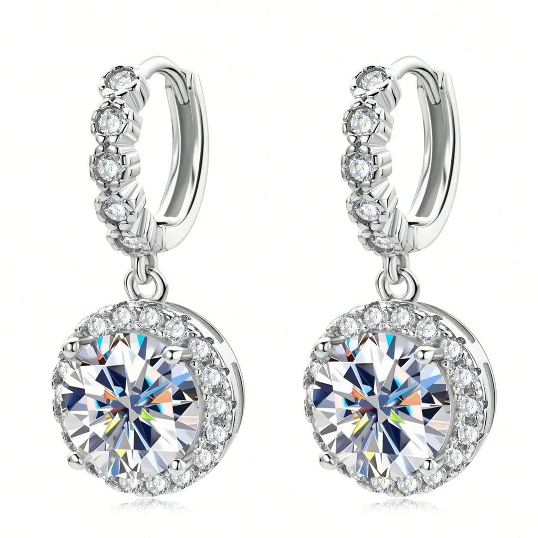 Round Moissanite Drop Earrings