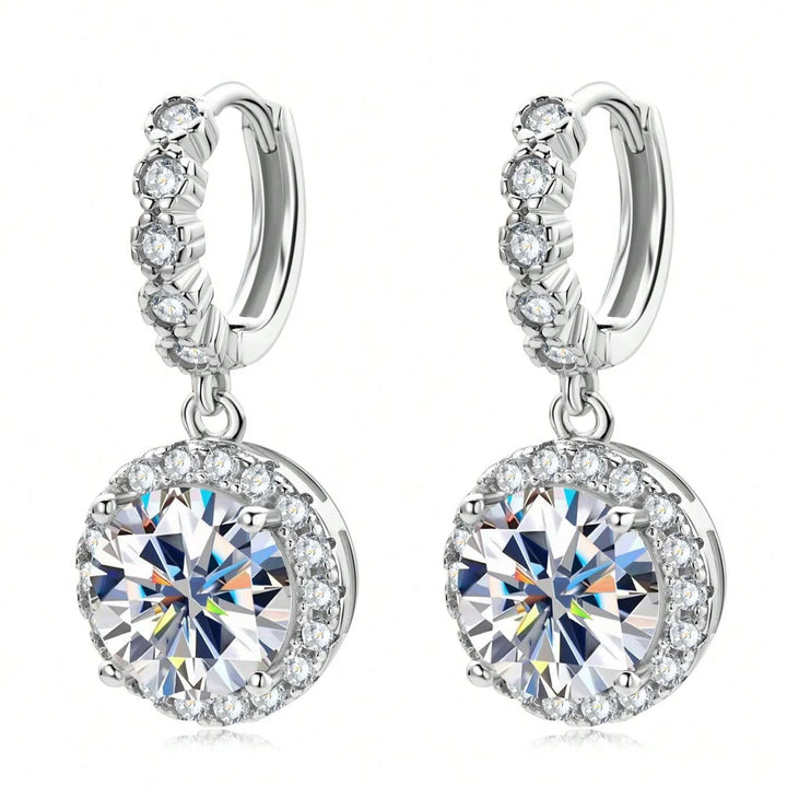 Round Moissanite Drop Earrings