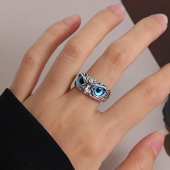 Adjustable Silver Opal Owl Ring