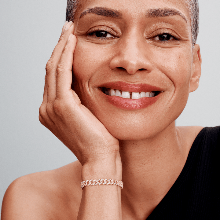 Pulsera cubana de moissanita | Oro blanco