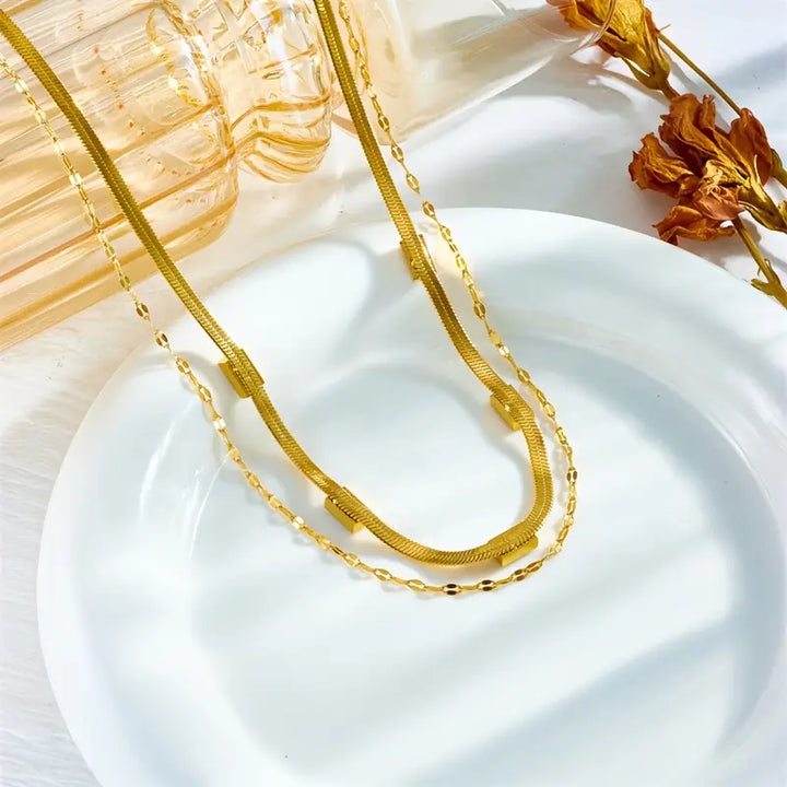 Collar Retro de Doble Capa Sorella Gem | Dorado