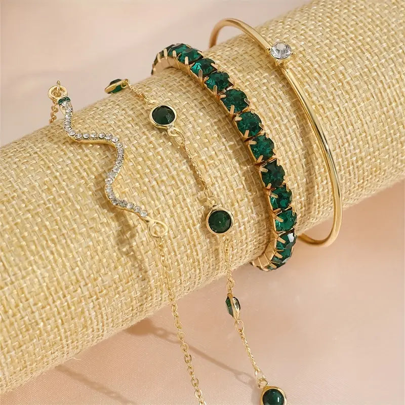 Conjunto de pulseras de piedras preciosas verdes
