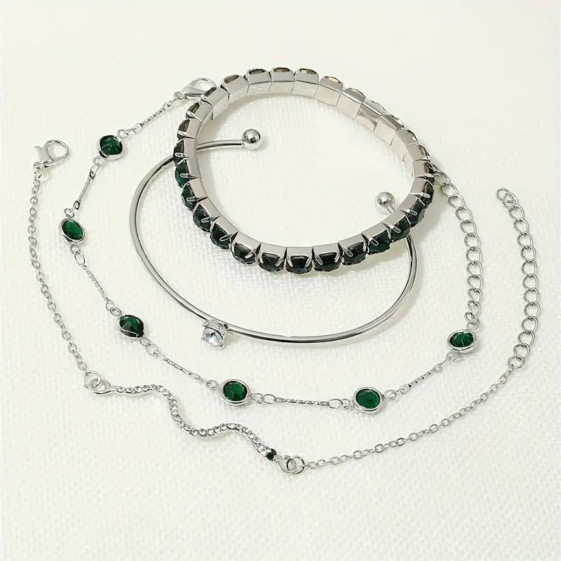 Conjunto de pulseras de piedras preciosas verdes