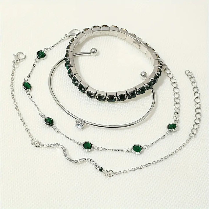 Conjunto de pulseras de piedras preciosas verdes