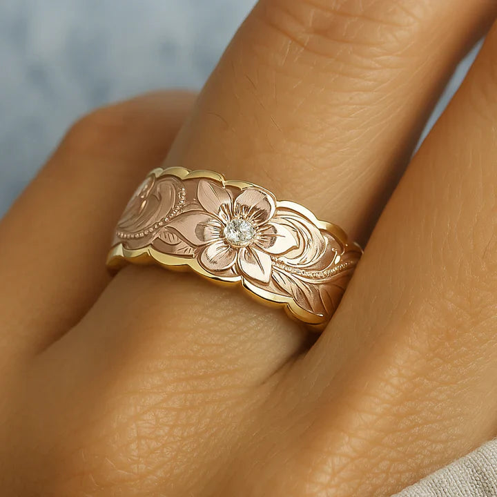 Vintage Rose Flower Gold Ring