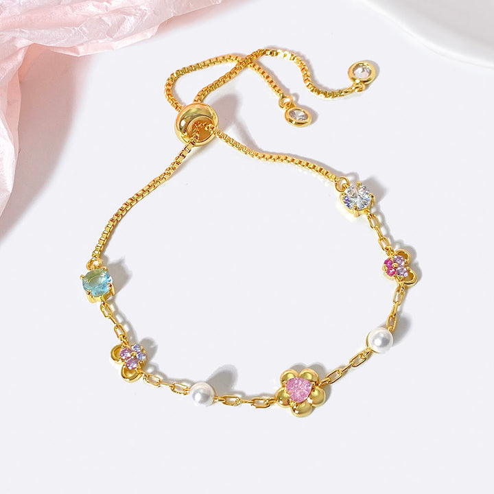 Pulsera de cadena de perlas y circonitas de cristal