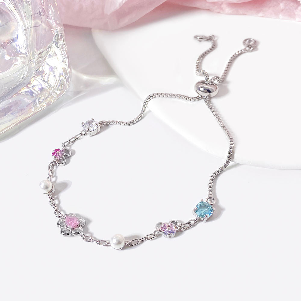 Pulsera de cadena de perlas y circonitas de cristal