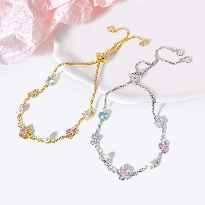 Pulsera de cadena de perlas y circonitas de cristal