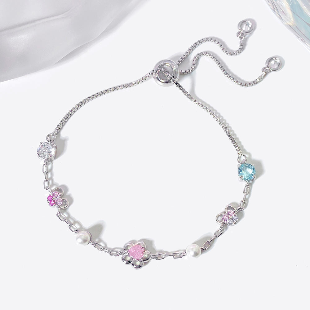 Pulsera de cadena de perlas y circonitas de cristal