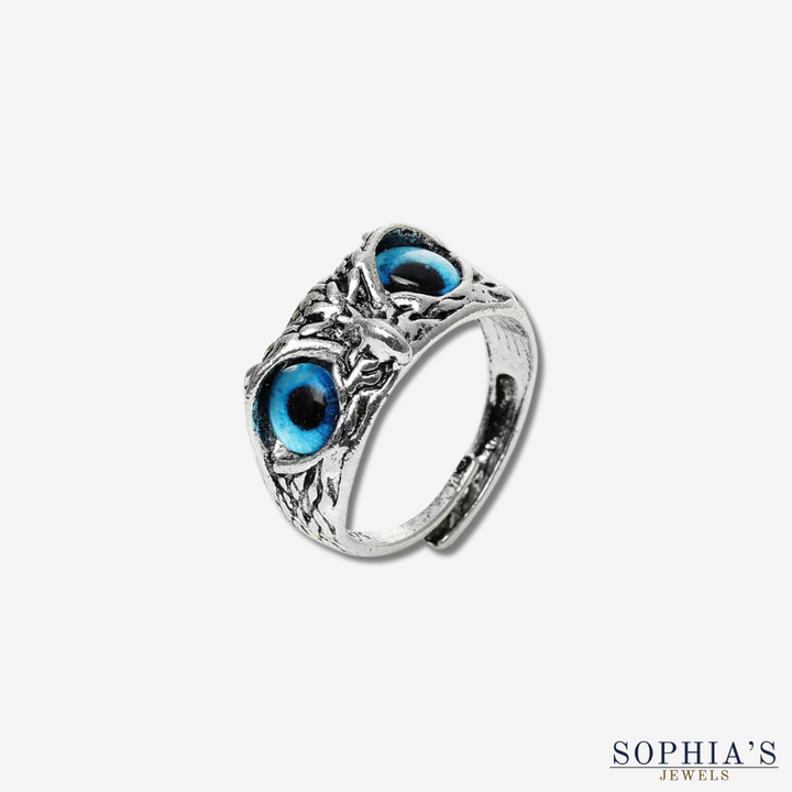 Adjustable Silver Opal Owl Ring