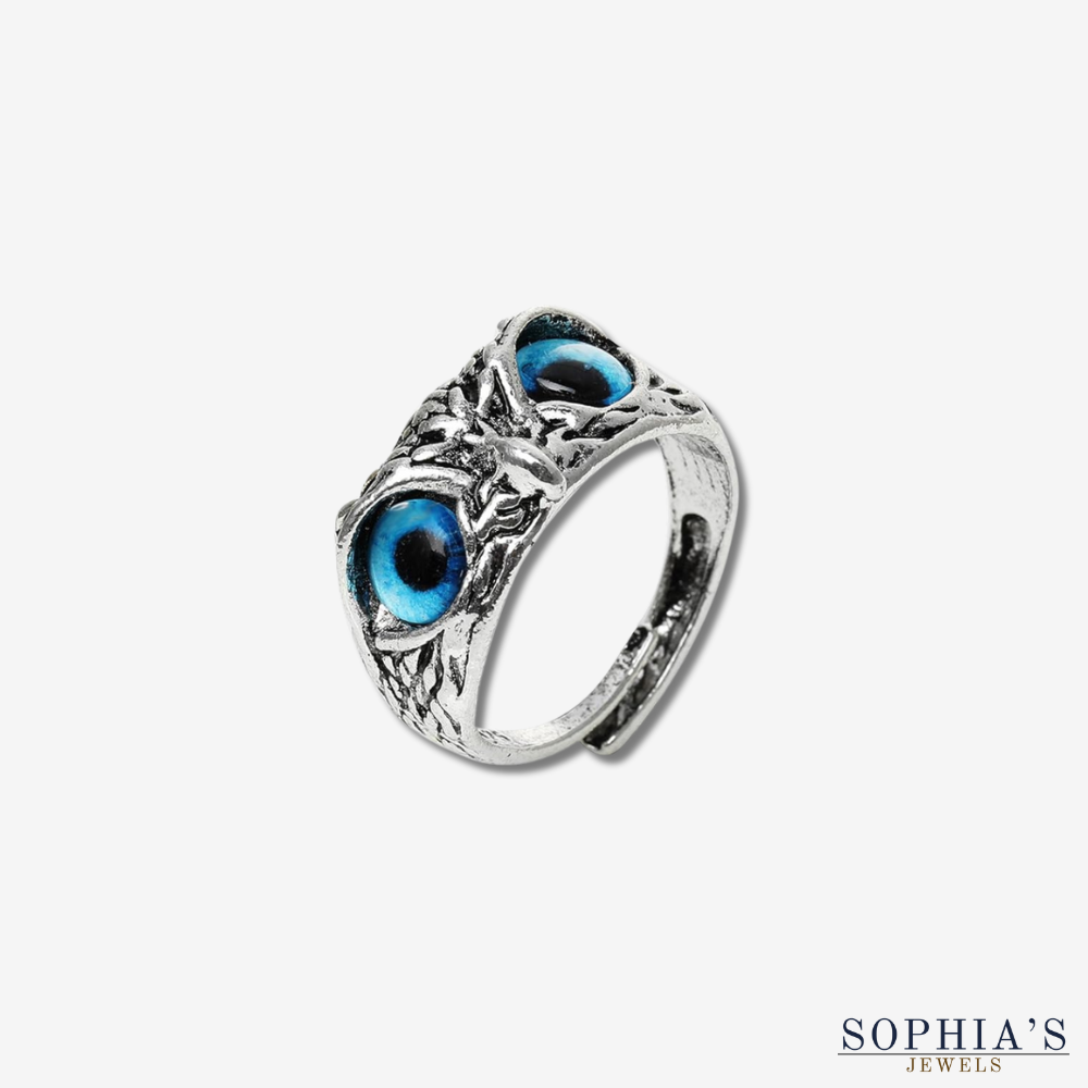 Anillo de búho ajustable de plata con ópalo