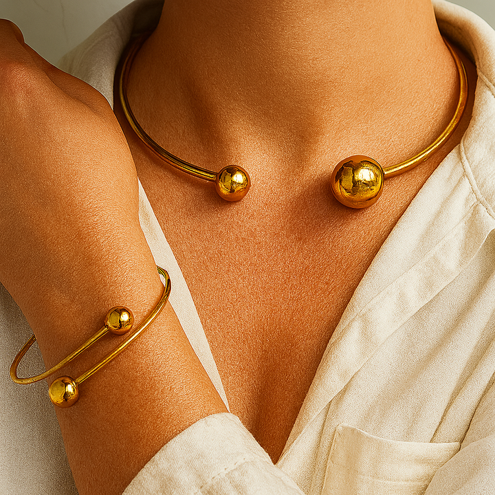 Conjunto minimalista de collar y brazalete luminosos | ORO Dorado