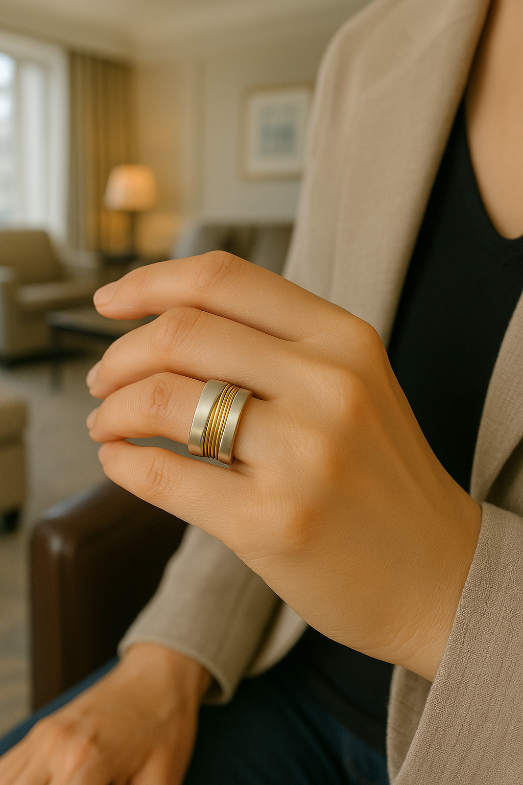 Anillo de Hilos Plateados y Dorados