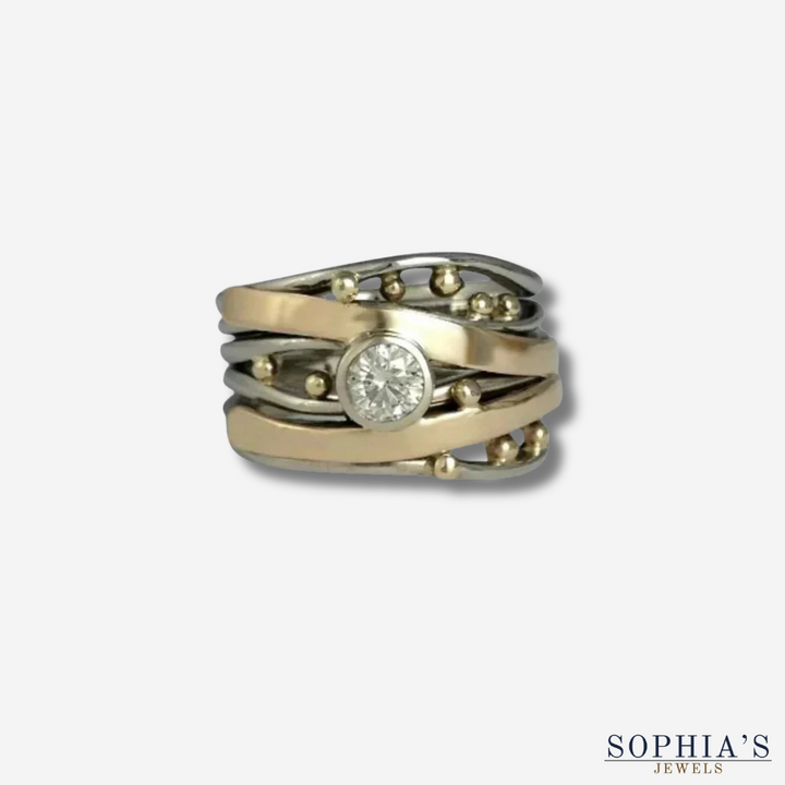 Anillo vintage de oro y circonita