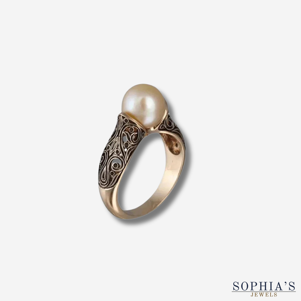 Anillo vintage de perla dorada