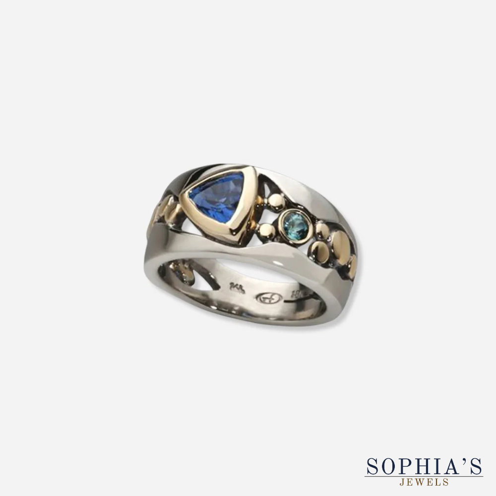 Anillo vintage de cristal azul