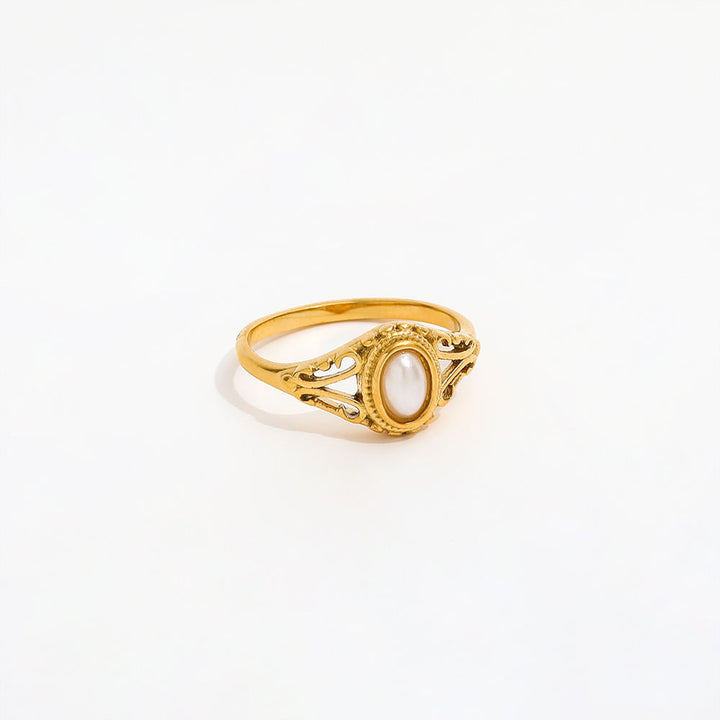 Anillo vintage de perla bañado en oro