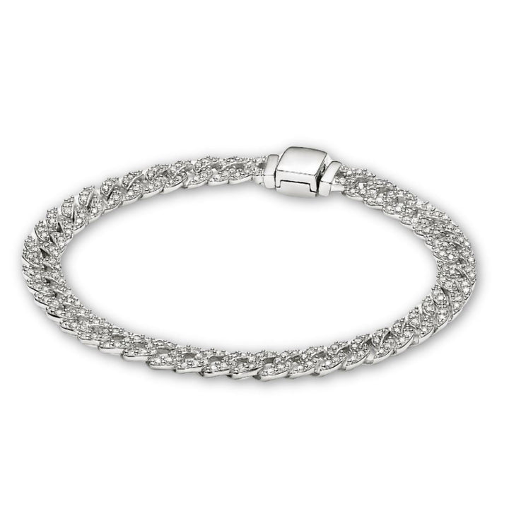 Pulsera cubana de moissanita | Oro blanco
