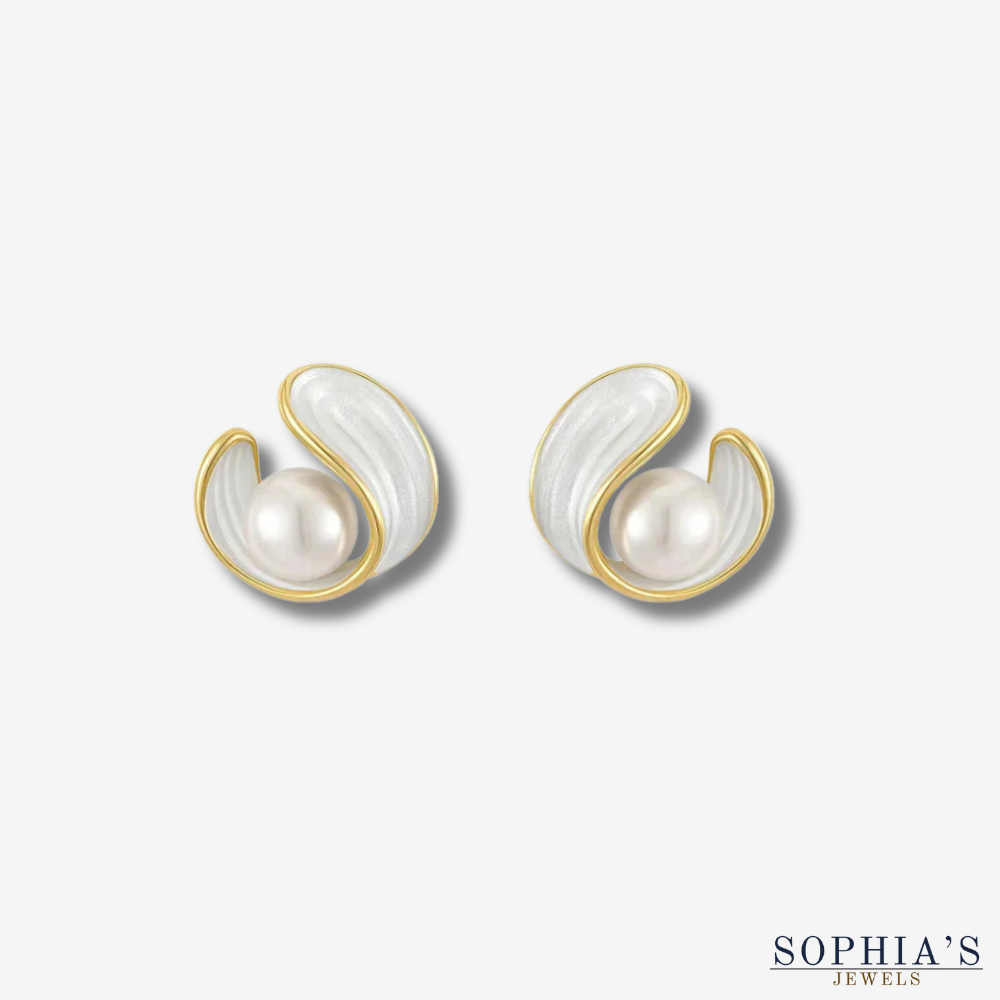 Pendientes de ópalo blanco y perla en oro