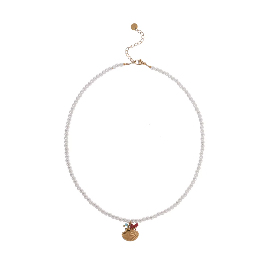 Collar con colgante de perla y piedra natural