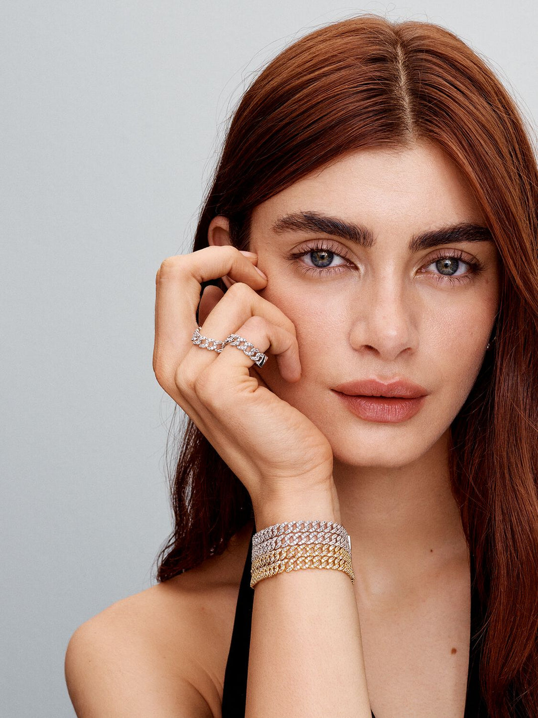 Pulsera cubana de moissanita | Oro blanco