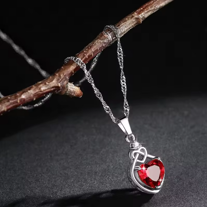 Conjunto de joyas de corazón de circonita roja