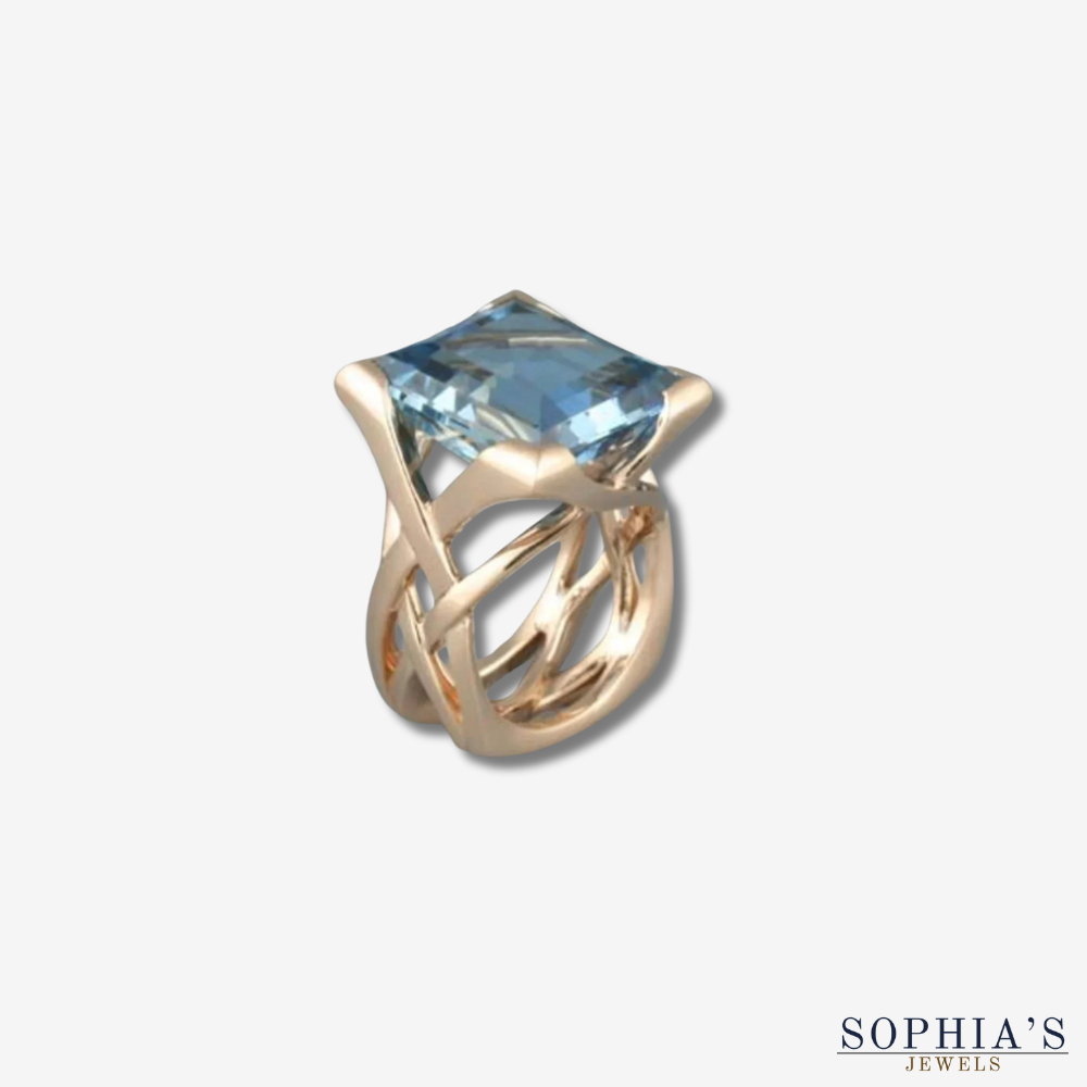 Vintage Blue Zirconia Rose Gold Ring