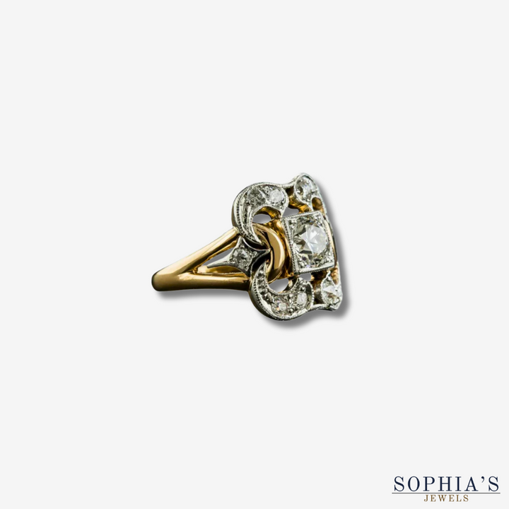 Anillo vintage de oro con circonitas