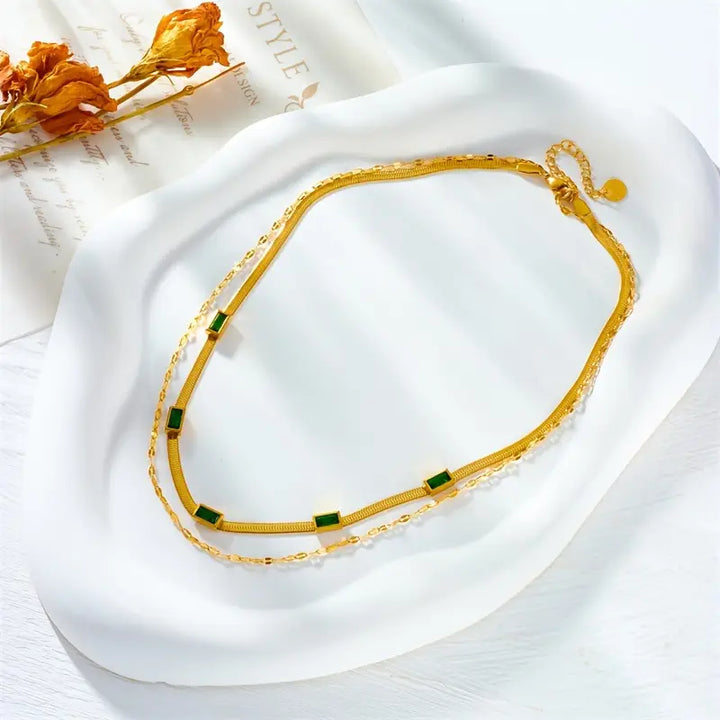 Sorella Gem Double-Layer Retro Gold Necklace