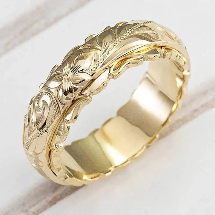 Anillo vintage de oro con flores