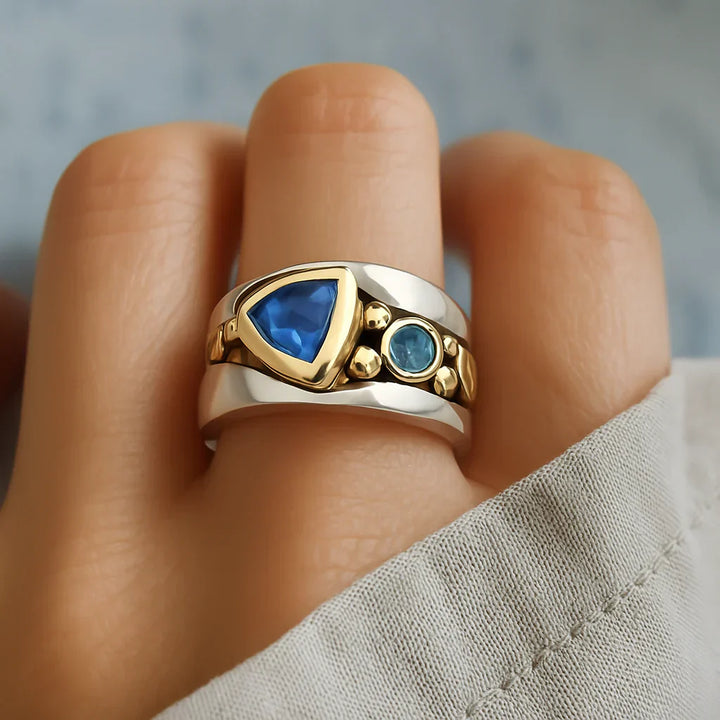 Anillo Boho de Zircón Azul Vintage