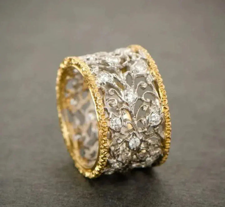 Anillo vintage de hiedra con circonitas